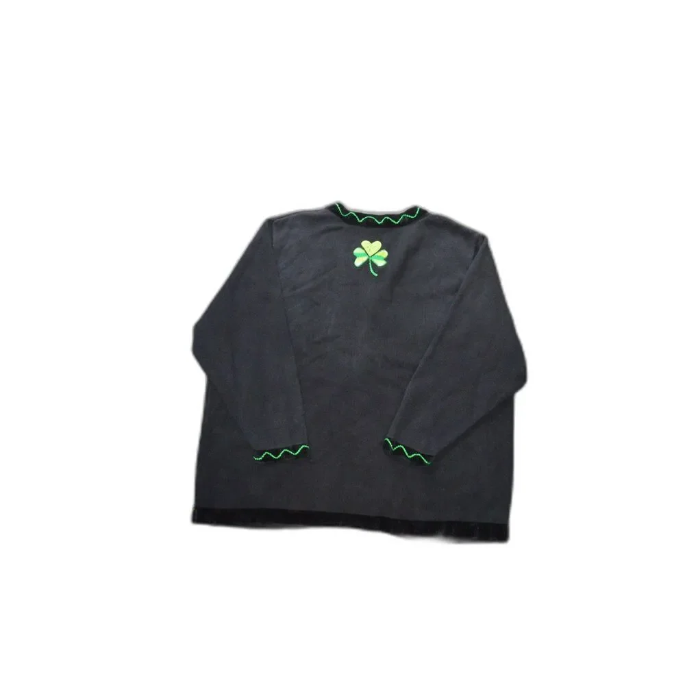 Vintage Quacker Factory Sweater Cardigan XL Plus Shamrock St Patrick's Day Irish